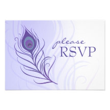 Purple Peacock Feather RSVP Card Invite