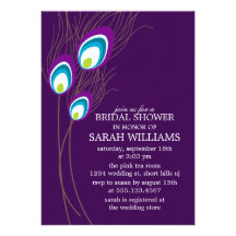 Purple Peacock Feathers Bridal Shower Custom Invitation