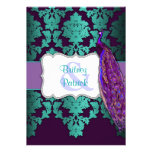 Purple Peacock & Teal Damask Wedding Invitations