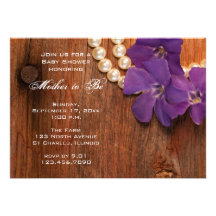 Purple Periwinkle and Barn Wood Baby Shower Invite