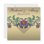 Purple Petunia Gold 50th Wedding Anniversary invitations