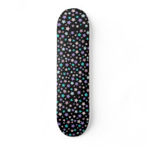 Purple Pink and Blue Pastel star pattern on black Skateboard