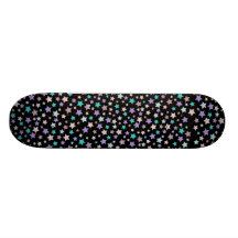 Purple Pink and Blue Pastel star pattern on black Skateboard
