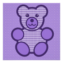 Purple Plaid Teddy Bear Birthday Custom Invites