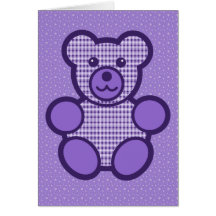 Purple Plaid Teddy Bear Birthday Greeting Cards