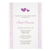 Purple / plum whimsical hearts bridal shower invitations