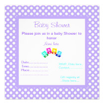 PURPLE POLKA DOT BABY SHOWER INVITATION BLOCKS invitations
