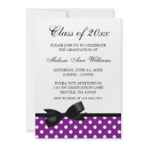 Purple Polka Dot Black Bow Graduation Announcement