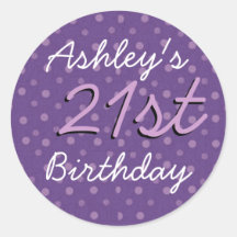 Purple Polka Dots 21st Birthday Custom Name Sticker