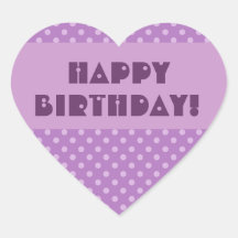 Purple Polka Dots Happy Birthday Heart Sticker