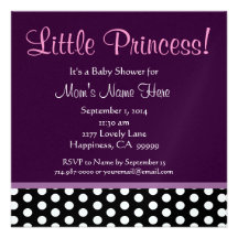 Purple Polka Dots Little Princess Baby Shower M093 Invite