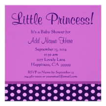 Purple Polka Dots Little Princess Baby Shower V2 Announcement