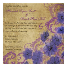 Purple Poppy and Flourish Vintage Wedding Invitati Custom Invite