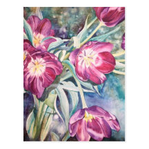 Purple Poppy Floral Watercolor Easter Greetings Post Cards