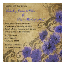 Purple Poppy Vintage Wedding Invitation