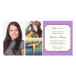 Purple preppy polka dot graduation announcement personalized photo card