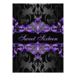 Purple Princess Damask Sweet16 Birthday Invite