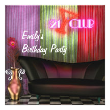 Purple Red Cocktails Girls 21st Birthday Party Invitation