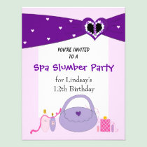 Purple Ribbon Spa Birthday Party Invitation invitations