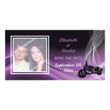 Purple road biker wedding Save the Date photo card