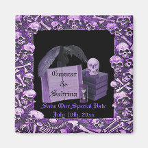 Purple Romance Skull Spellbook Wedding Magnets