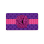 Purple roses monogram address labels
