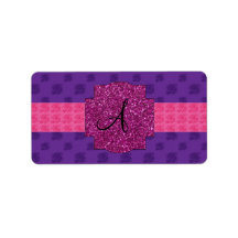 Purple roses monogram address labels