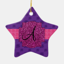 Purple roses monogram christmas tree ornaments