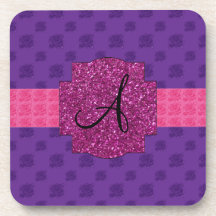 Purple roses monogram coaster