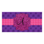 Purple roses monogram customized photo card