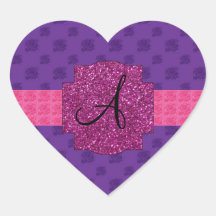 Purple roses monogram heart stickers