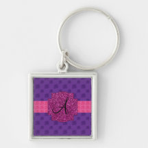 Purple roses monogram keychain