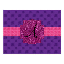 Purple roses monogram postcard