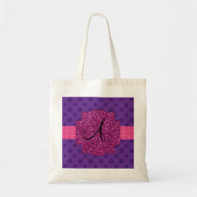 Purple roses monogram tote bags