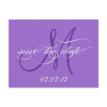 Purple Save the Date Monogram Postcard