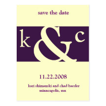 purple save the date post cards