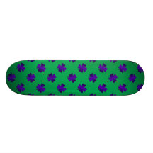 Purple shamrocks on green background custom skateboard