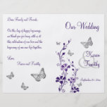 Purple Silver Butterfly Floral Wedding Program Flyers