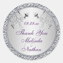 Purple Silver FAUX Foil Wedding Favour Sticker