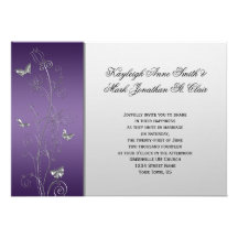 Purple Silver Floral Butterflies Wedding Invite