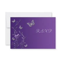 Purple Silver Floral with Butterflies RSVP Card