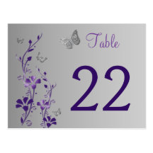 Purple Silver Floral with Butterflies Table Number Postcard
