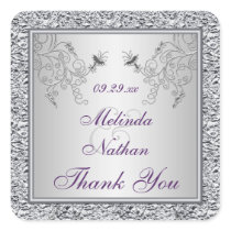 Purple Silver Foil Floral Wedding Favour Sticker
