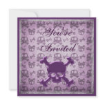 Purple Skulls & Silver Glitter Party Invites