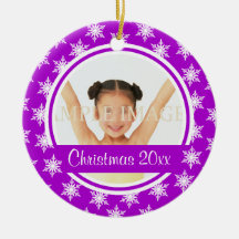 Purple snowflake photo personalize christmas tree ornaments