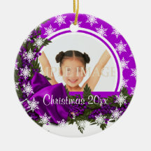 Purple snowflake photo personalize ornament