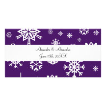 Purple snowflakes wedding favours photo card