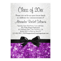 Purple Sparkle-look Bow Graduation Invitation