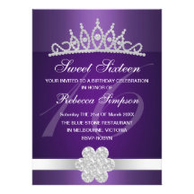Purple Sparkle Tiara Birthday Invitation