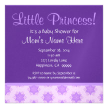 Purple Stars Little Princess Baby Shower M090 Personalized Invitations